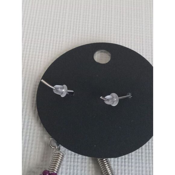 Dark Purple Seed Beaded Double Teardrop Shaped Lightweight Dangle Drop Earrings - Picture 8 of 8